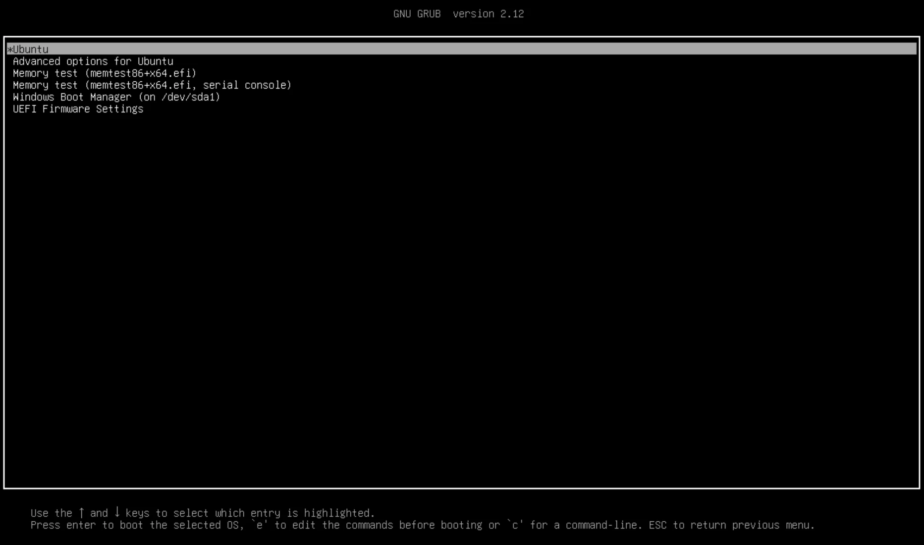 GRUB: initial menu