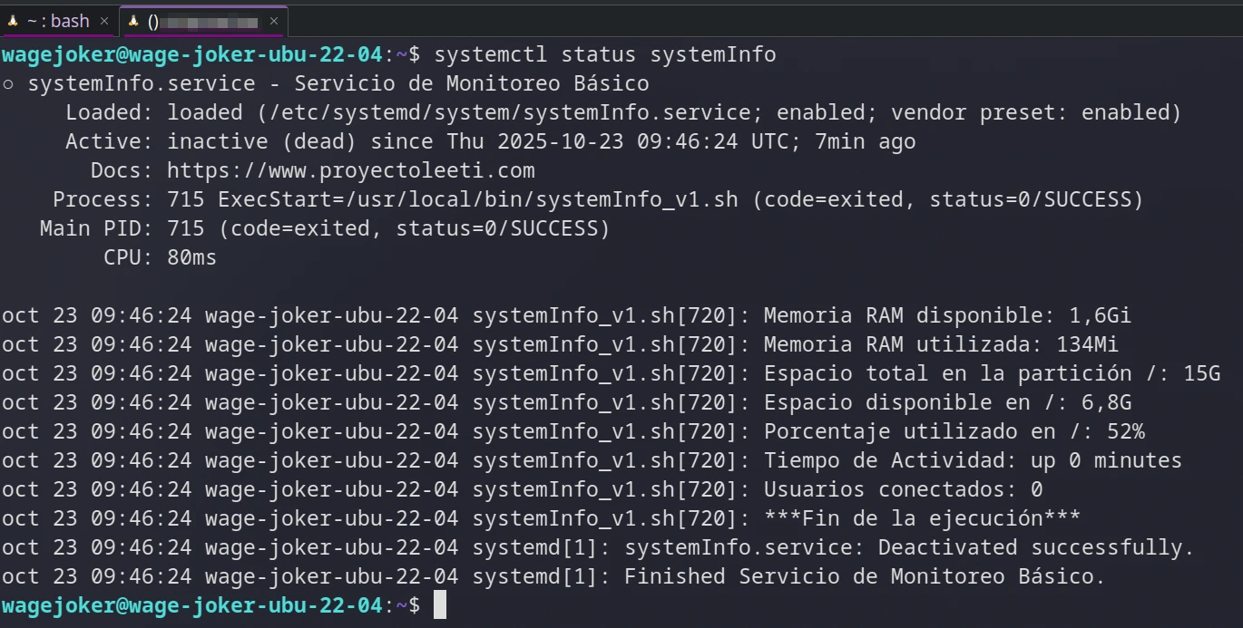 Comprobar el estado del servicio y detalles como última ejecución y últimos logs del journal.